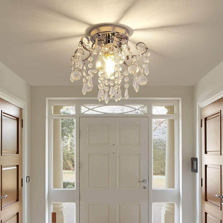 European Light Luxury Crystal Round 1/4 Light Semi-Flush Mount Ceiling Light