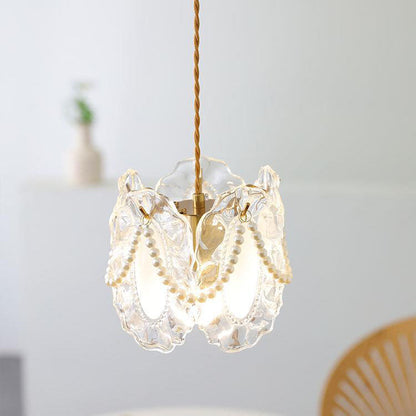 Modern Shabby Chic Pearl Decor Petal Crystal Shade 1-Light Pendant Light For Living Room