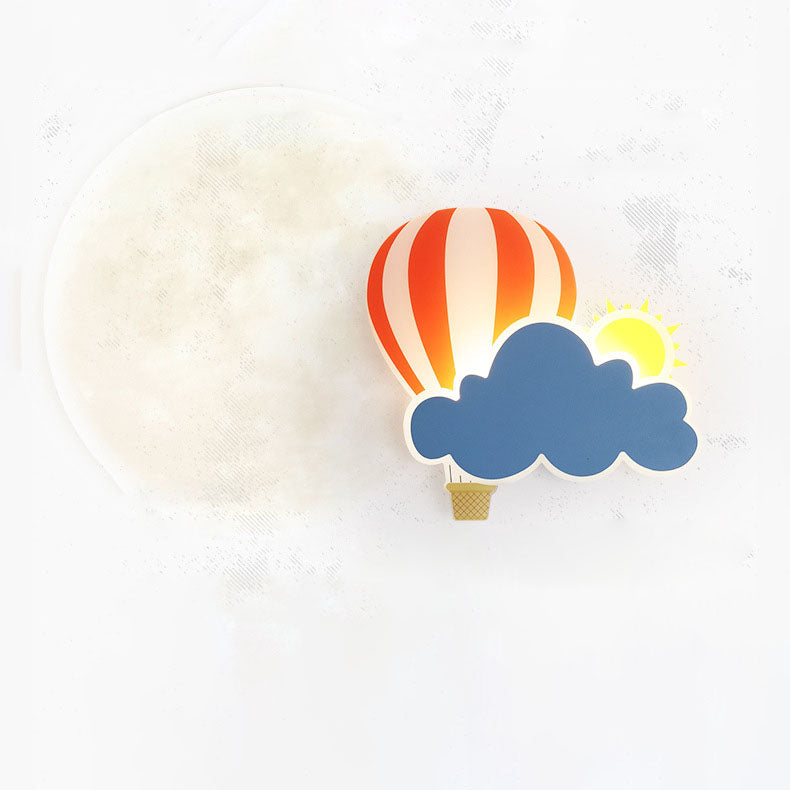 Contemporary Creative Kids Hot Air Balloon Clouds Iron Acrylic LED Wall Sconce Lamp For Bedroom