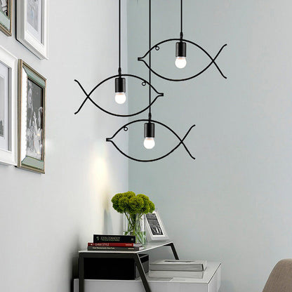 Contemporary Industrial Iron Fish 1-Light Pendant Light For Dining Room