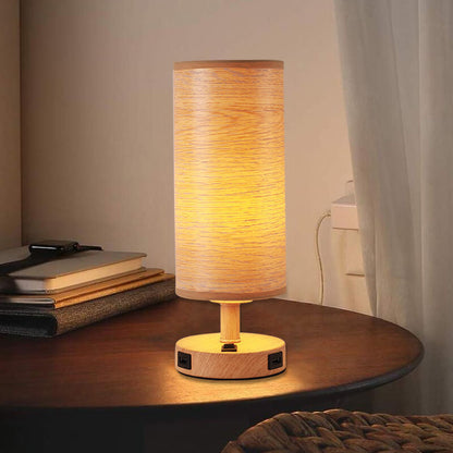 Modern Wood Grain Fabric Shade 1-Light Table Lamp