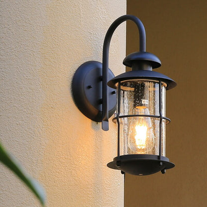 European Industrial Vintage Waterproof Outdoor Iron Glass 1-Light Wall Sconce Lamp