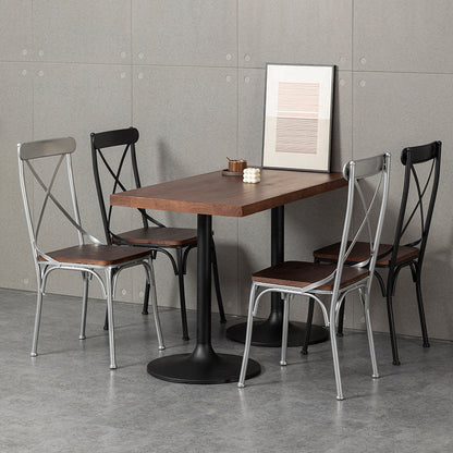 Contemporary Industrial PU Leather Wood Iron Square X Shape Back Dining Chair & Table Set For Dining Room