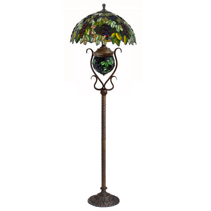 Traditional Tiffany Stained Glass Grape Decor Dome 3-Light Standing Floor Lamp For Study