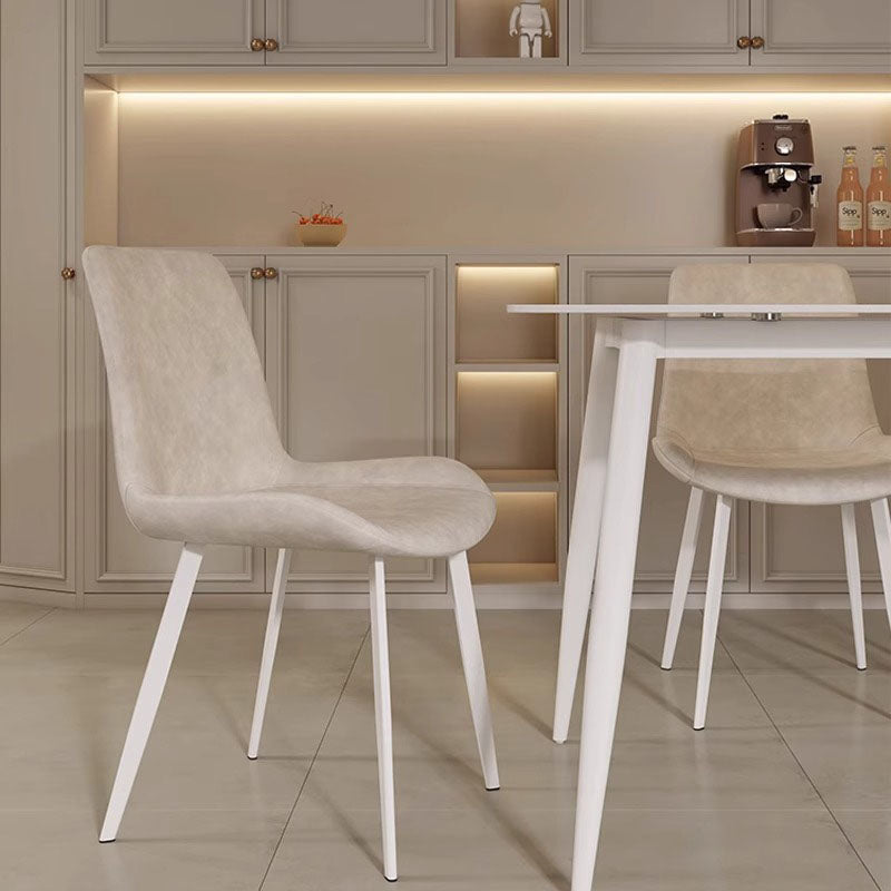 Contemporary Scandinavian PU Leather Carbon Steel Sponge Square Curved Dinining Chair Backrest For Dining Room