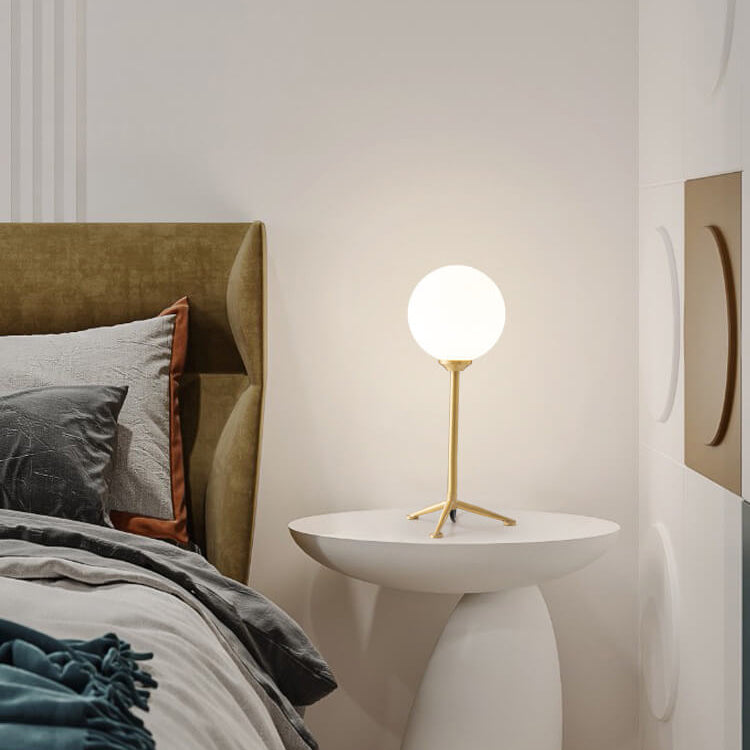 Modern Simple Spherical Milky White Lampshade 1-Light Table Lamp