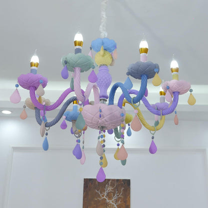 Modern Children's Princess Macaroon Candelabra Crystal Glass 5/6/8/10/12/15 Light Chandelier