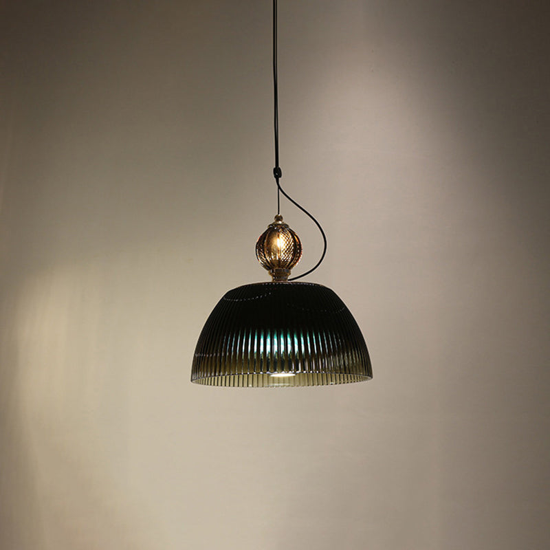 Contemporary Nordic Ribbed Glass Bowl-Shaped 2-Light Pendant Light For Living Room