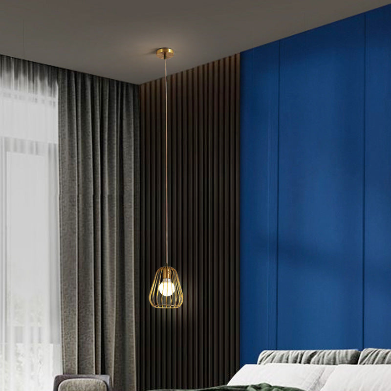 Modern Minimalist Brass Oval Cage 1-Light Pendant Light