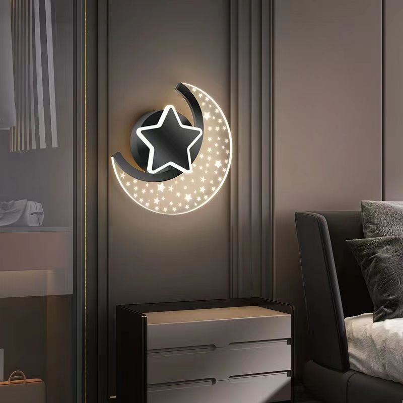 مصباح حائط LED بتصميم نجمة القمر مصنوع من الحديد والألومنيوم والأكريليك بتصميم بسيط وعصري لوضعه بجانب السرير 