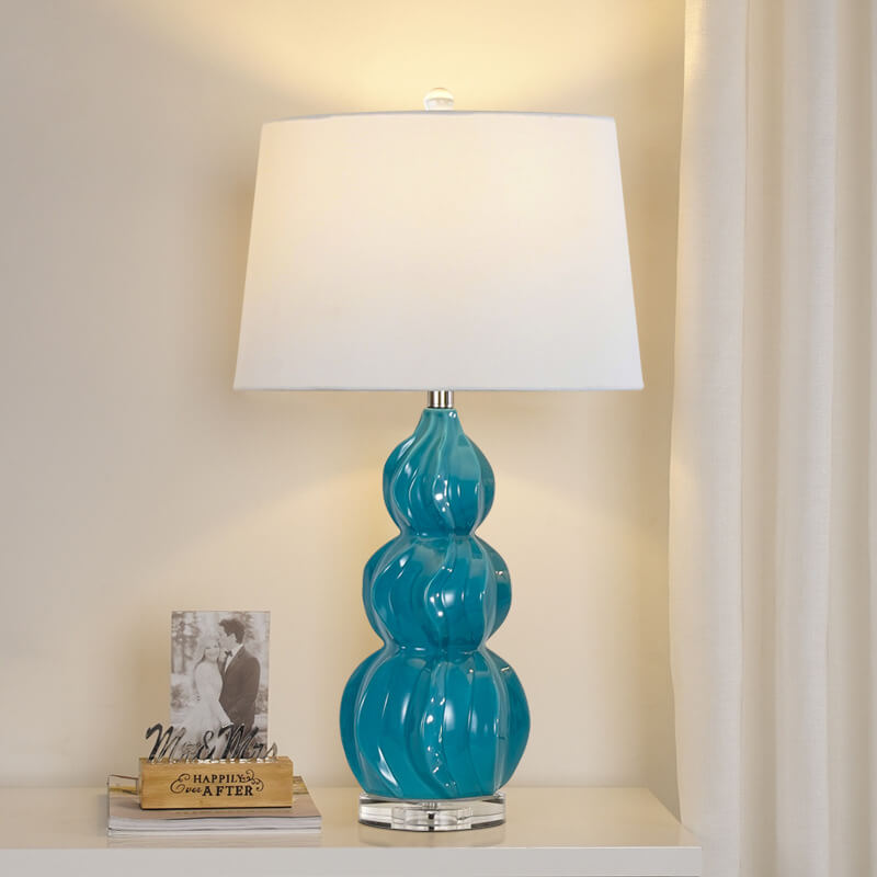 Modern Chinese Striped Gourd Ceramic Fabric 1-Light Table Lamp