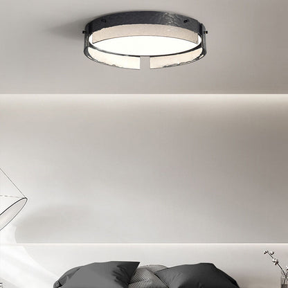 Modern Minimalist Black Round Drum Glass Copper LED Flush Mount Ceiling Light