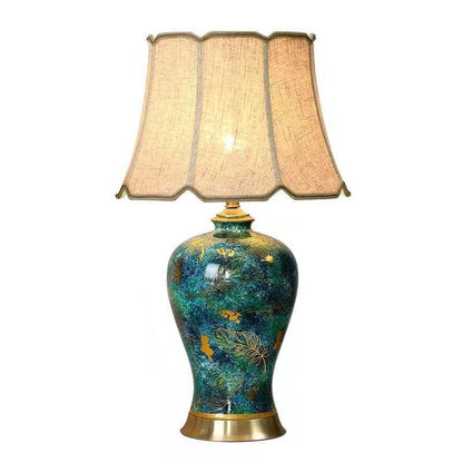 Traditional Chinese Fabric Shade Ceramic Vase Base 1-Light Table Lamp For Home Office