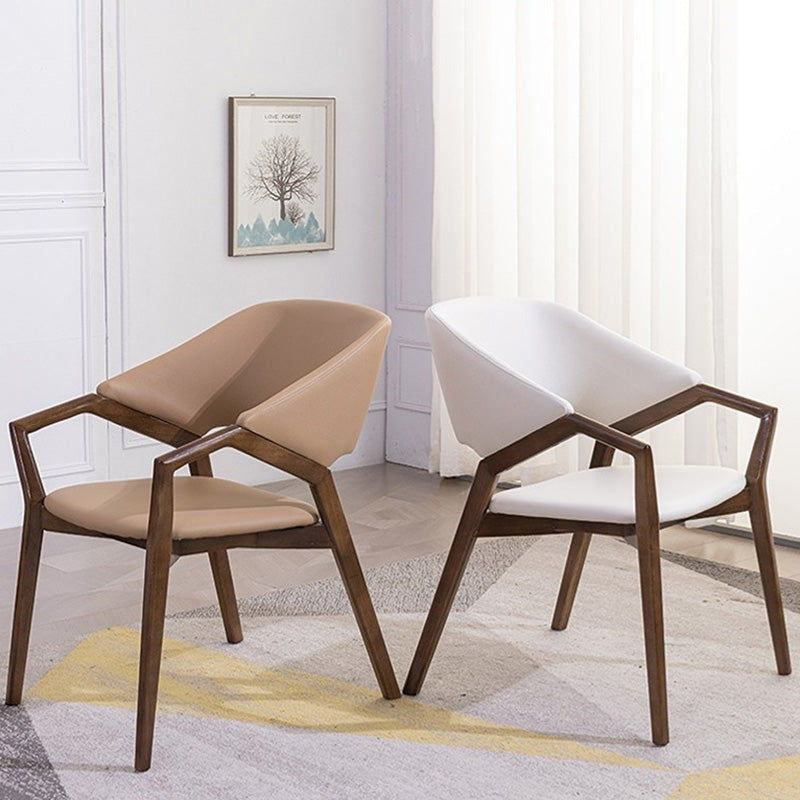 Contemporary Simplicity Square Artificial Leather Upholstered Wood Dining Chair Backrest Armrest For Dining Room