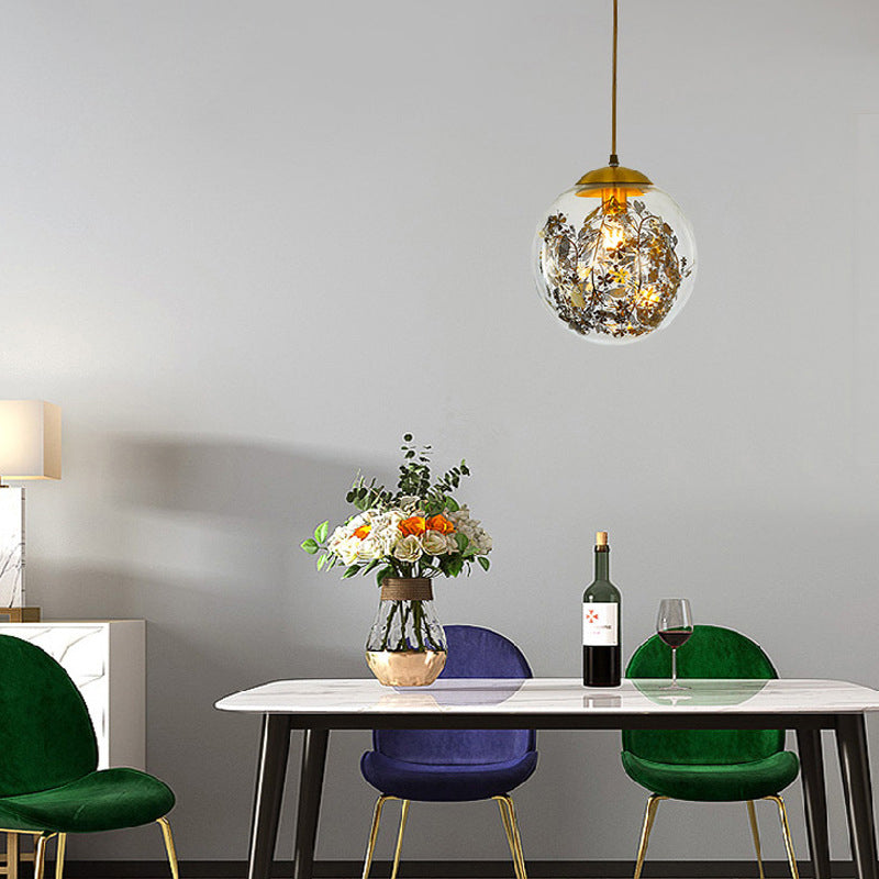 Contemporary Simplicity Glass Ball Shade Brass 1-Light Pendant Light For Living Room