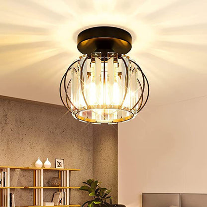 Modern Simple Round Crystal Iron 1-Light Semi-Flush Mount Ceiling Light