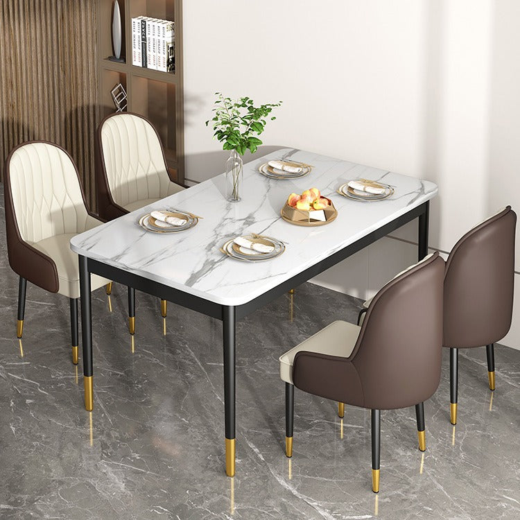 Modern Simplicity Leather Sponge Carbon Steel Metal Square Dining Chair Backrest Armrest For Dining Room