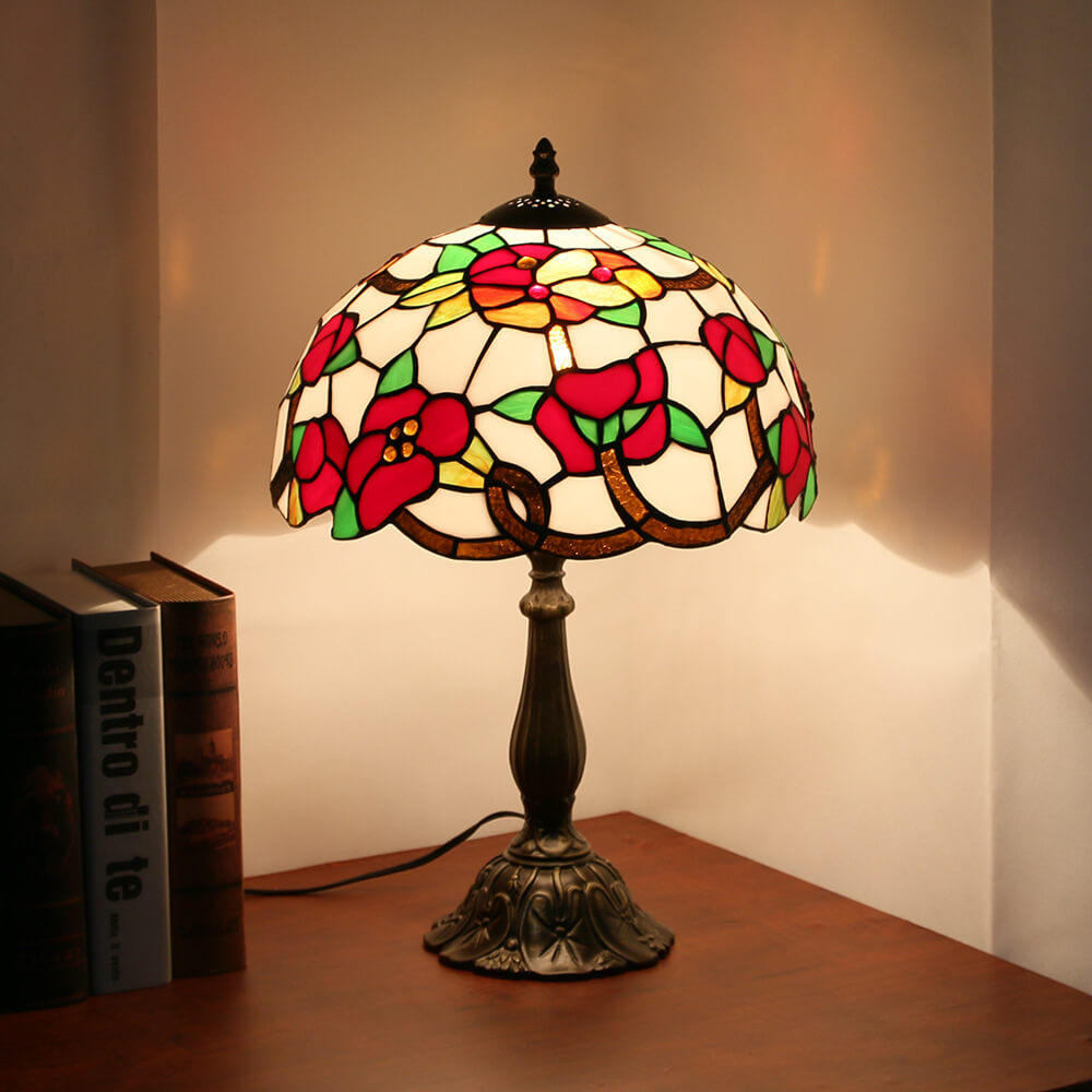 Tiffany Trumpet Flower Stained Glass Dome 1-Light Table Lamp