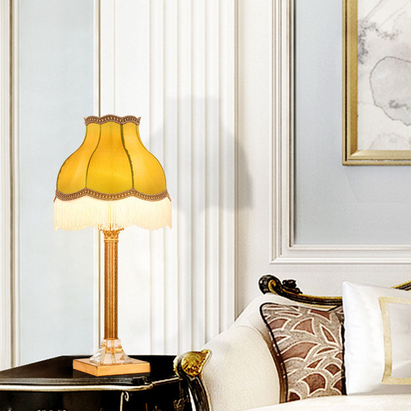 Modern Vintage Round Dome Copper Fabric 1-Light Table Lamp For Bedroom