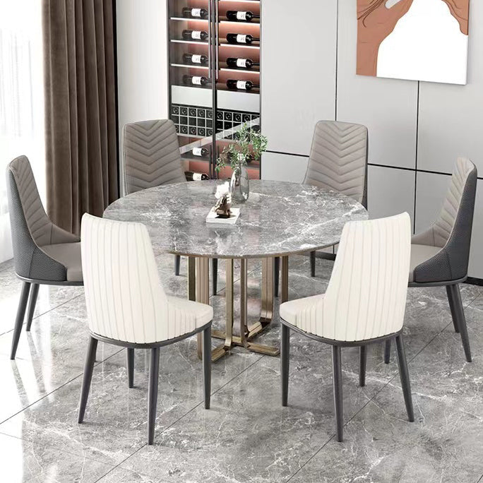 Modern Minimalist Square Four Legs Metal Microfiber Leather Dining Chair Backrest Armless For Dining Room