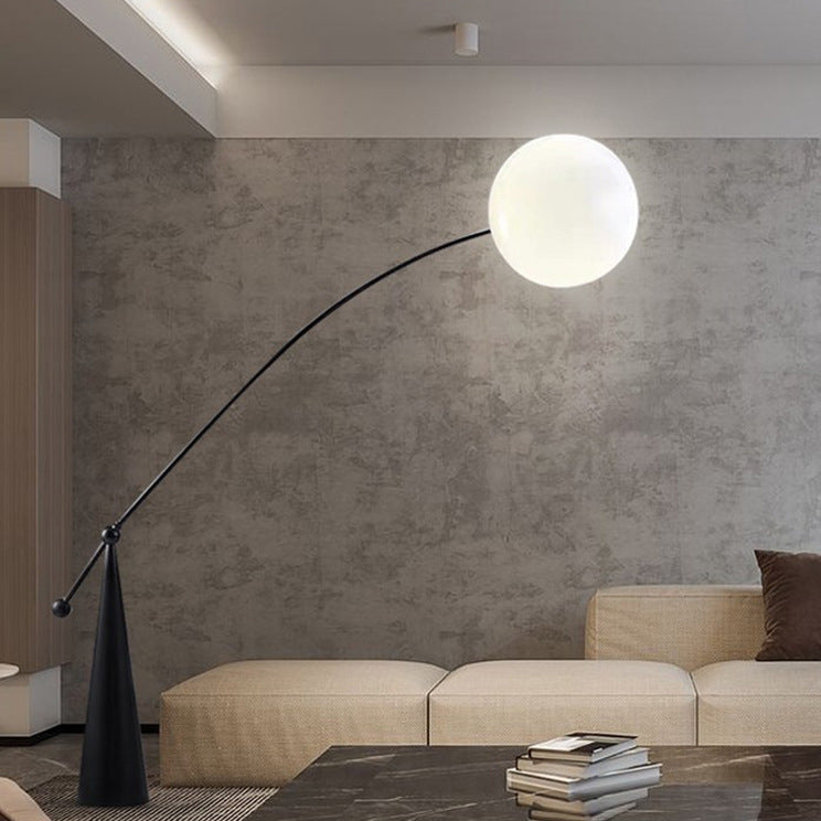 Contemporary Creative Tapered Base Fishing Rod Orb Iron Glass 1-Light Standing Floor Lamp For Living Room
