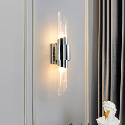 Modern Luxury Stainless Steel Glass Column 2-Light Wall Sconce Lamp