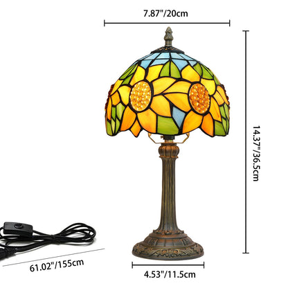 Traditional Tiffany Sunflower Umbrella Shape Resin Glass 1-Light Table Lamp For Bedroom