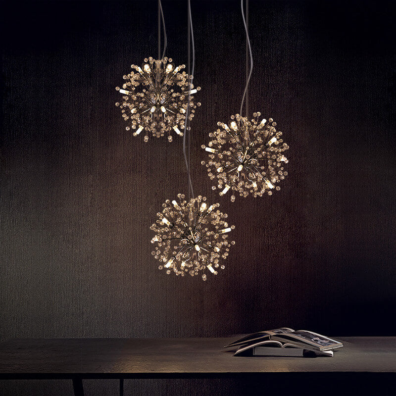 Contemporary Nordic Light Luxury Round Ball Stainless Steel Crystal LED Chandelier For Hallway
