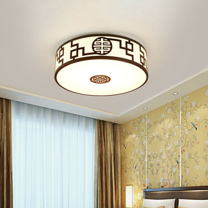 Modern New Chinese Round Fabric Drum LED Flush Mount Ceiling Light