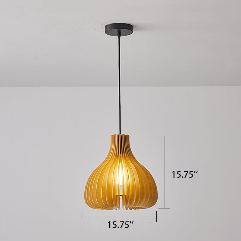 Traditional Solid Wood Sydney Shaped Hollow Japanese 1-Light Pendant Light
