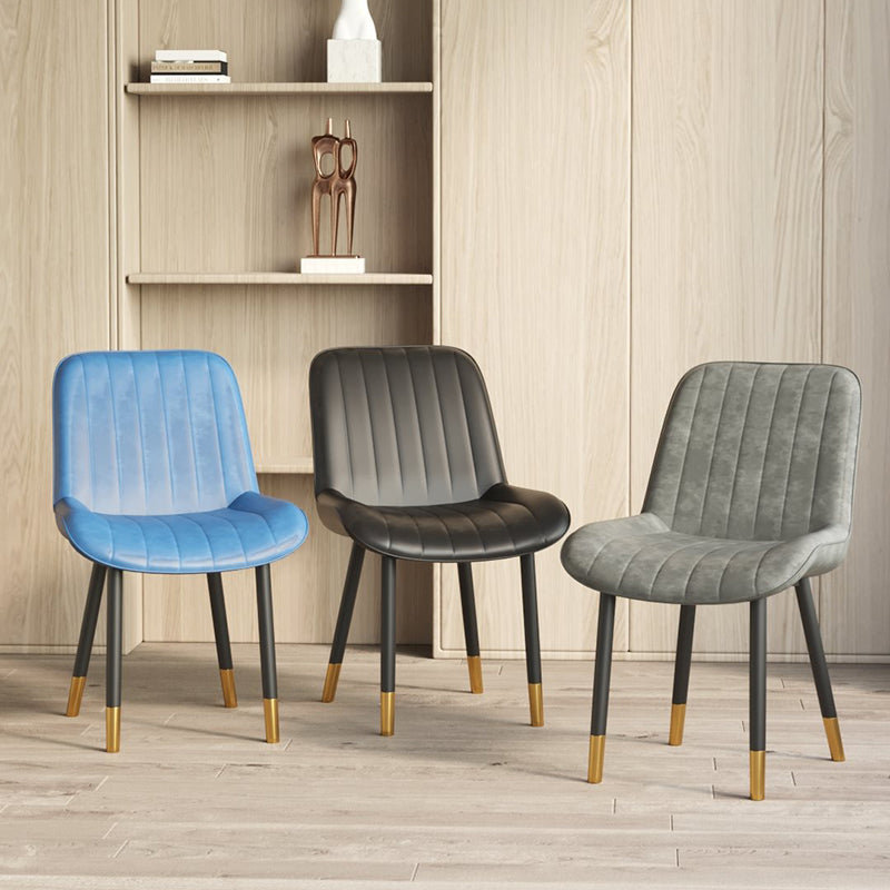 Modern Luxury Square Curved Faux Leather Metal Dining Chair Backrest Armless For Dining Room