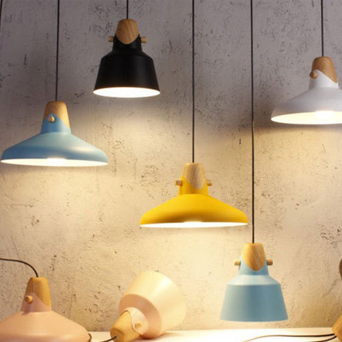 Nordic Minimalist Macaron Solid Color Ironwood 1-Light Pendant Light