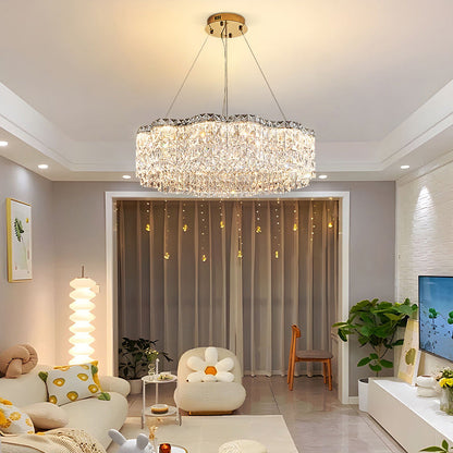 ثريا كريستال LED من الفولاذ المقاوم للصدأ بتصميم عصري بسيط لغرفة المعيشة