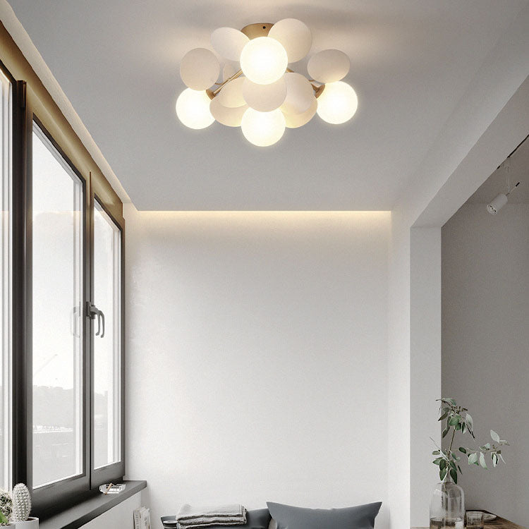 Modern Mid-century Acrylic Flower Decor Glass Ball Shade 1-Light Semi-Flush Mount Ceiling Light For Living Room
