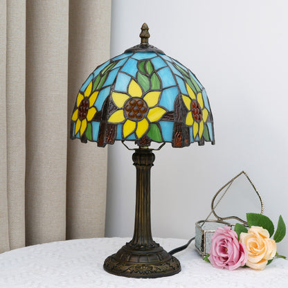 Traditional Tiffany Resin Glass Dome Sunflower 1-Light Table Lamp For Bedside
