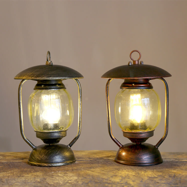 European Retro Wrought Iron Glass 1-Light Table Lamp