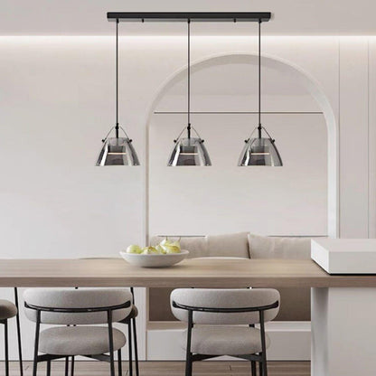 Contemporary Scandinavian Glass Conical Shade LED Island Light Chandelier For Dining Room