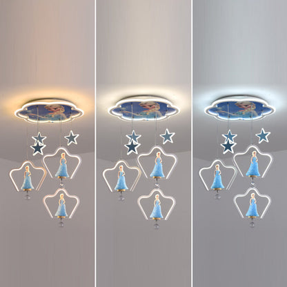 Contemporary Creative Cartoon Princess Elsa Acrylic Round Shade LED Flush Mount Ceiling Light For Bedroom