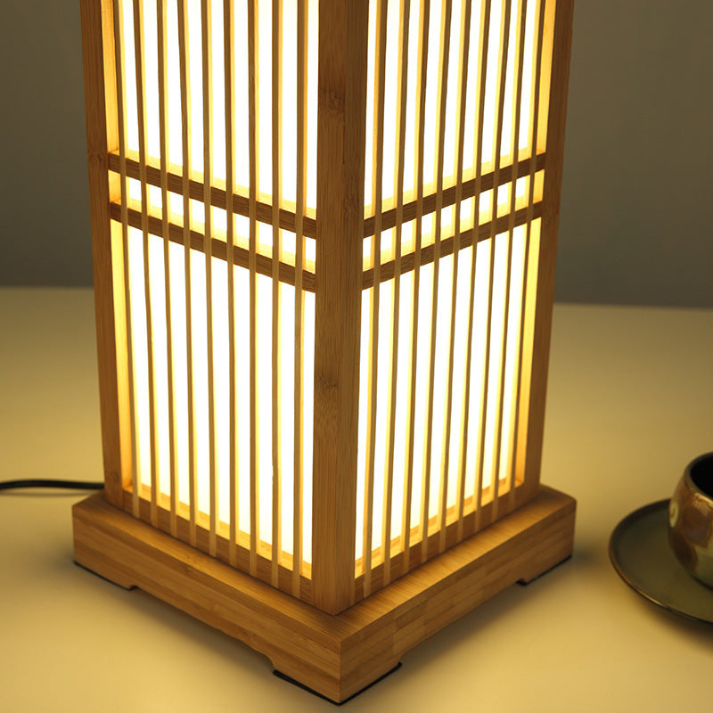 Japanese Minimalist Wooden Square Column 1-Light Table Lamp