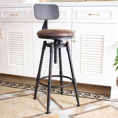 Traditional Vintage Round Quad Stand Wood Plate Iron Bar Stool Backrest For Dining Room