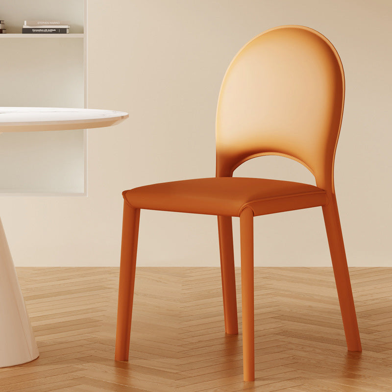 Modern Minimalist Square Oval Back Genuine Leather Carbon Steel Dining Chair For Dining Room