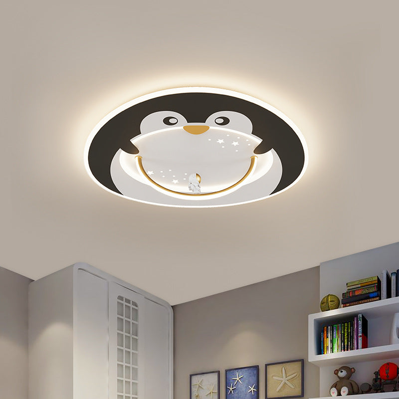 Modern Art Deco Kids Aluminum Acrylic Penguin Panda Lion Sheep Round LED Flush Mount Ceiling Light For Bedroom
