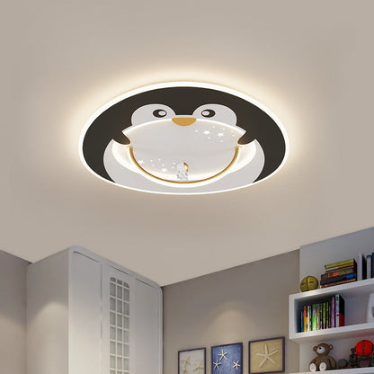 Modern Art Deco Kids Aluminum Acrylic Penguin Panda Lion Sheep Round LED Flush Mount Ceiling Light For Bedroom