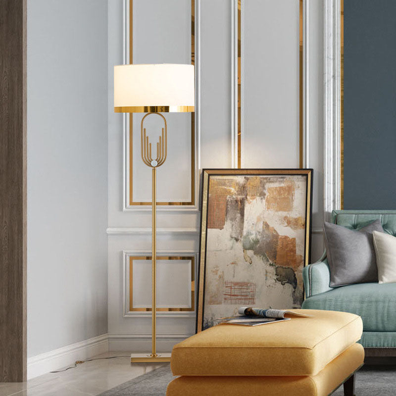 Modern Mid-Century Round Metal Fabric 1-Light Standing Floor Lamp For Living Room