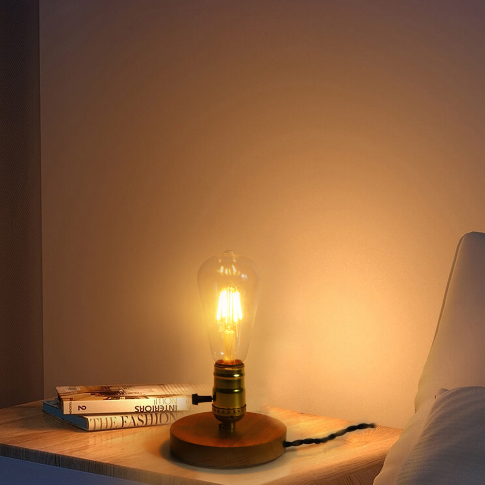 Traditional Vintage Glass Solid Wood Base 1-Light Table Lamp For Bedroom