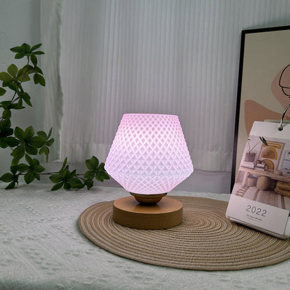 Contemporary Creative Wood Glass Tapered Ribbed Pattern 1-Light Table Lamp For Bedside
