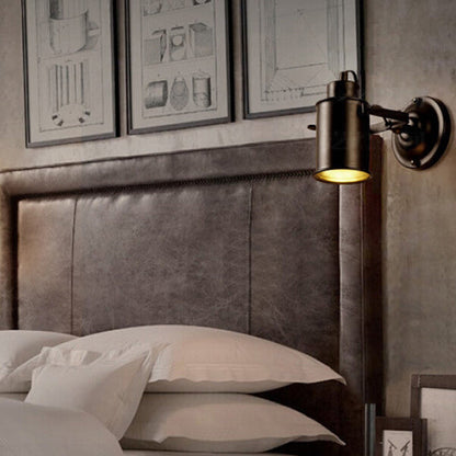 Traditional Vintage Cylinder Iron 1-Light Wall Sconce Lamp For Bedroom