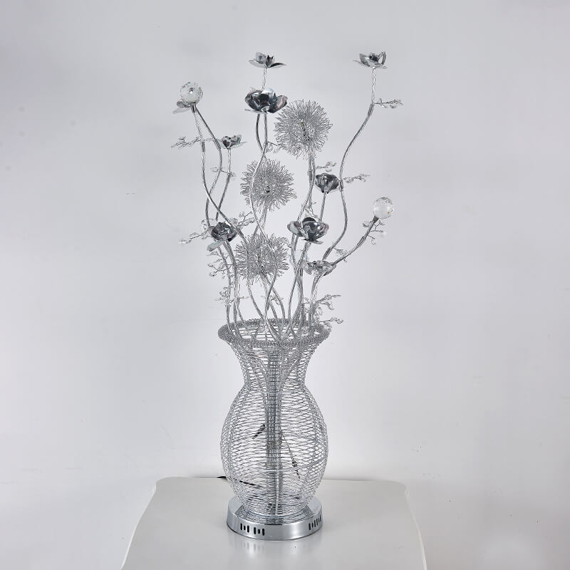 Contemporary Art Deco Floral Vase Base Aluminum 3-Light Table Lamp For Bedroom
