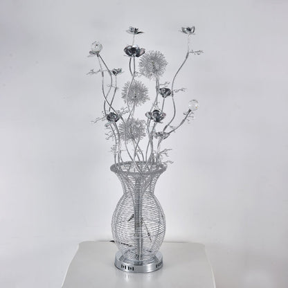 Contemporary Art Deco Floral Vase Base Aluminum 3-Light Table Lamp For Bedroom