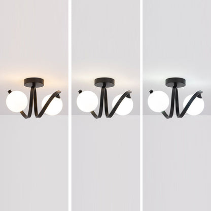 Contemporary Nordic Branch Orb Glass Iron 2-Light Semi-Flush Mount Ceiling Light For Bedroom